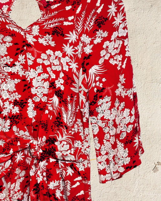 Vestido midi rojo floreado Daniel Cassin